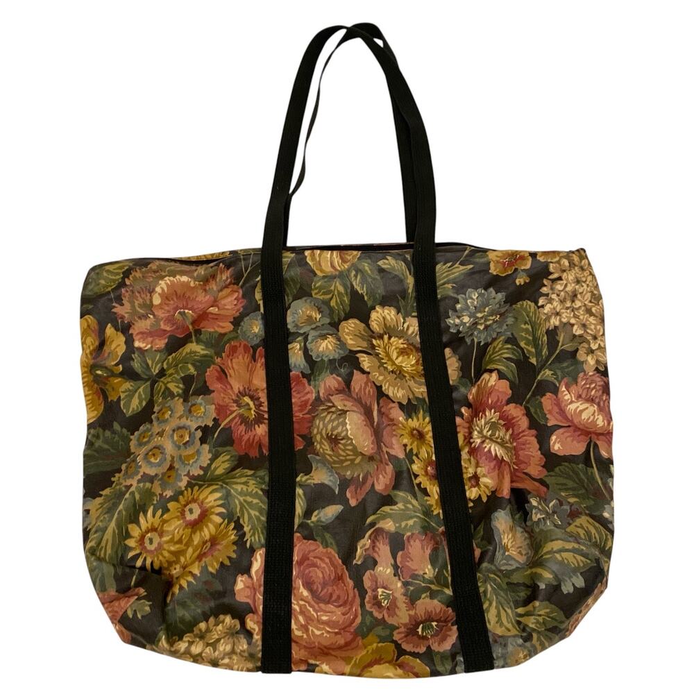 Large Vintage Style Floral Tapestry Print Shoulder Tote Bag with Zipper Closure